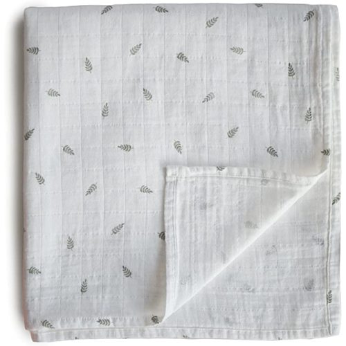 mushie Muslin Baby Swaddle Blanket | 100% Organic Cotton (Leaves)