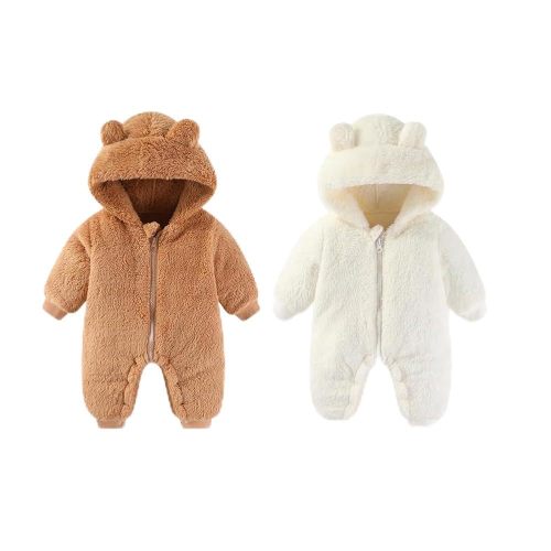 White and Brown 0-3 Months Newborn Baby Bear Outfit Suit Girls Boys Fleece Jumpsuit Romper Hooded Winter Snowsuit Clothes