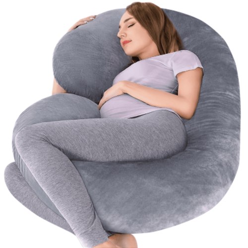 Pregnancy Pillows, C Shaped Full Body Pillow for Sleeping, 58 Inch Maternity Pillow with Velvet Cover for Side Sleeper, Gray