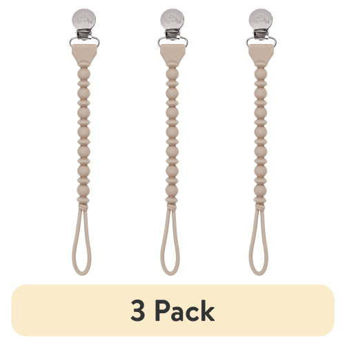 (3 pack) Itzy Ritzy Sweetie Strap Beaded Silicone Pacifier Clip, Unisex, Toast