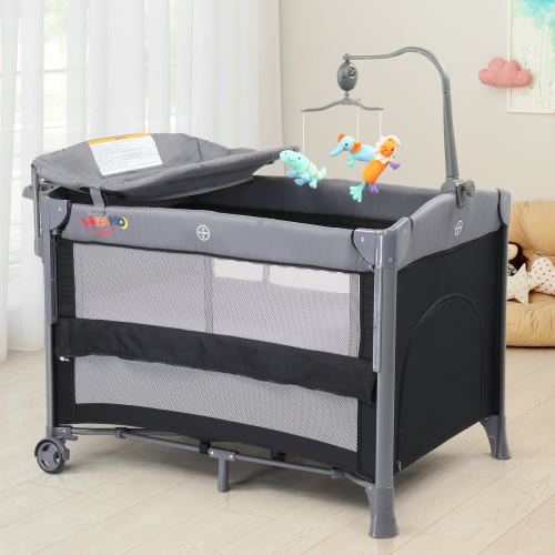Ktaxon 4-in-1 Adjustable Baby Crib, Portable Baby Bedside Bassinet for Toddlers Aged 0-36 Months, Black