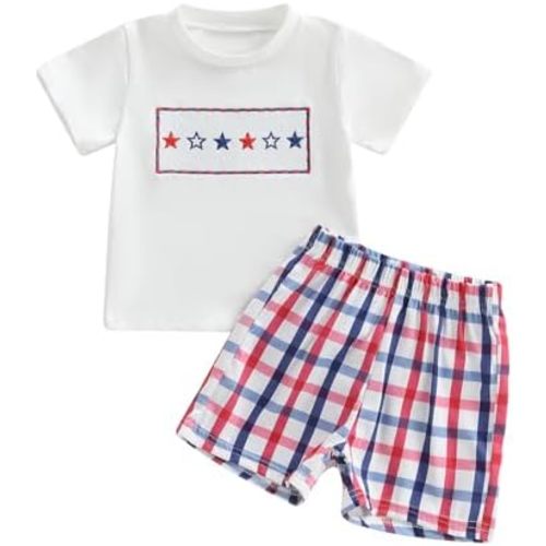 Toddler Boy Summer Clothes Animal Embroidery Smocked Short Sleeve T-Shirt + Casual Shorts