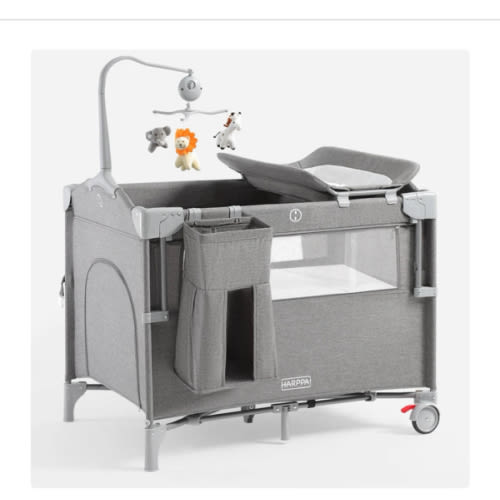 HARPPA Saimia | 5-in-1 Pack and Play Baby Bassinet Bedside Crib, Portable Playpen with Changing Table, Infant Bassinet & Crib, Compact Mini Crib with Wheels for Small Spaces, Best Pack n Play for Travel, Non-Toxic Bedside Sleeper for Newborns & Toddlers,