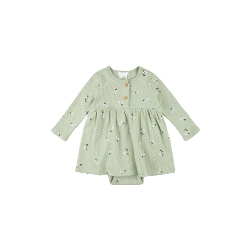 Floral Long Sleeve Cotton Skirted Bodysuit, 6M