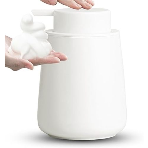 Foaming Soap Dispenser - 12 Oz Ceramic Foam Hand Soap Dispenser for Bathroom, Face Wash Dispenser Bottle with Foaming Pump, Refillable Lotion Dish Soap Foam Dispenser for Kitchen, Matte White