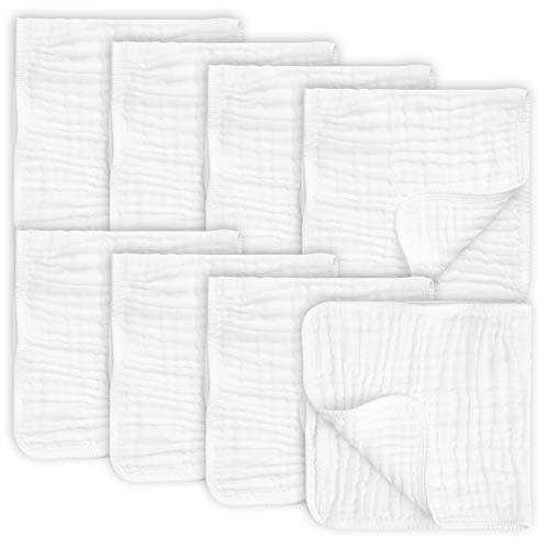 8 Pack Muslin Burp Cloths Large 20" by 10" 100% Cotton, Hand Wash Cloth 6 Layers Extra Absorbent and Soft