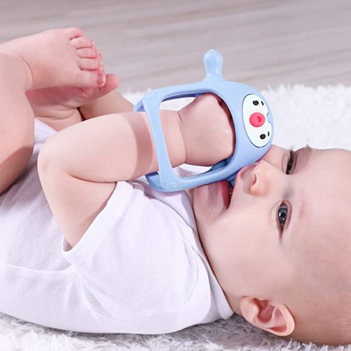 Smily Mia Penguin Buddy Never Drop Silicone Baby Teething Toy for 0-6month Infants, Baby Chew Toys for Sucking Needs, Hand Pacifier for Breast Feeding Babies, Car Seat Toy for New Born,Light Blue - light blue
