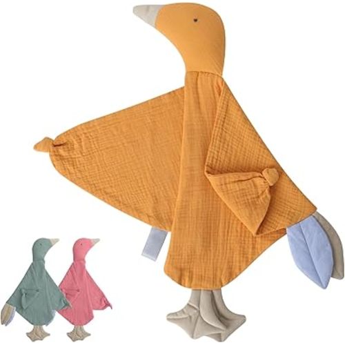 Newborn Baby Loveys Security Blanket Muslin Soft & Breathable with Tags, Organic Cotton Goose Lovies for Baby New Born Boy Girl Unisex Baby Unique Neutral Presents for Babies Newborn Toddler