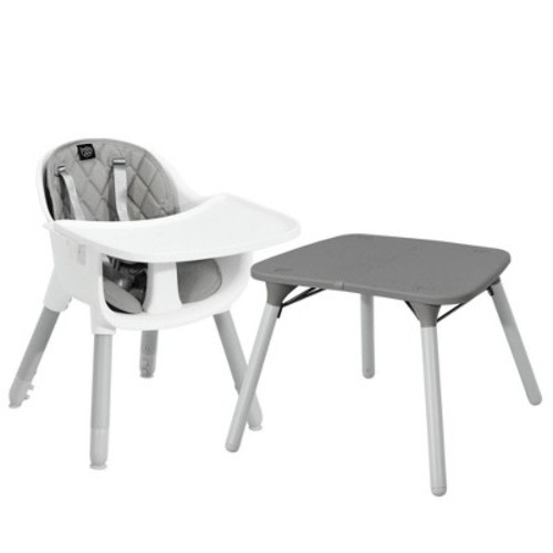 Costway 4 in 1 Baby High Chair Convertible Toddler Table Chair Set with PU Cushion Beige/Gray, Color: Grey