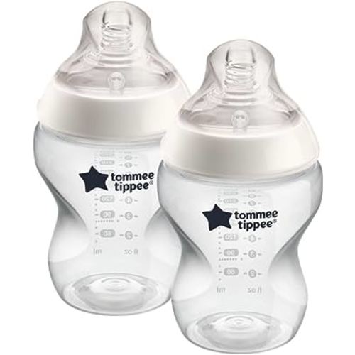 Tommee Tippee Natural Start Anti-Colic Baby Bottle, 9oz, Slow flow. Breast-Like Nipple for a Natural Latch, Anti-Colic Valve, Self-Sterilizing, Pack of 2