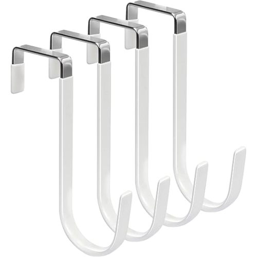 FYY Over The Door Hooks, 4 Pack Hangers Hooks with Rubber Prevent Scratches Heavy Duty Organizer for Living Room, Bathroom, Bedroom, Kitchen Hanging Clothes, Towels, Hats, Coats, Bags White