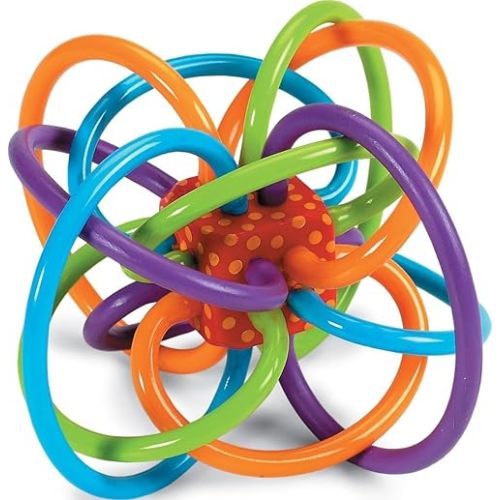 Manhattan Toy Winkel Rattle & Sensory Teether Toy, Blue/Green/Orange, 5 Inch x 4 Inch x 3.5 Inch