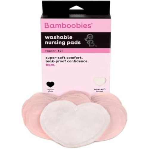Bamboobies Women’s Nursing Pads, Reusable and Washable for Daily Use, Leak-Proof Pads for Breastfeeding, Pink, 12 Pads