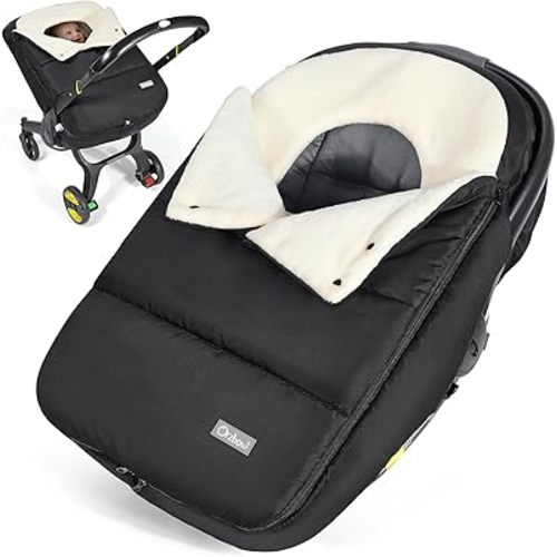 Orzbow Winter Car Seat Covers for Babies, Universal Baby Car Seat Cover with Adjustable Collar, Waterproof Carseat Cover with Zipper, Warm Coral Fleece, Detachable and Machine Washable, Black
