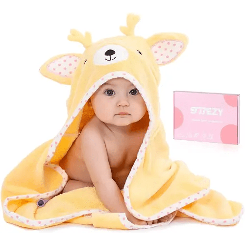 Baby Hooded Towel with Unique Animal Design Ultra Soft Thick Cotton Bath Towel for Newborn (Fawn)