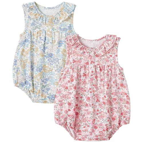 pureborn Baby Romper Bodysuits 2-Pack Unisex Soft Cotton One-Piece Outfit for Infant Boys Girls 0-24 Months