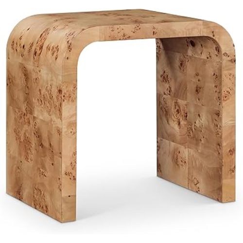 Meridian Furniture 269-E Cresthill Collection Mid-Century Modern End Table with Ash Burl Wood, Natural Ash Finish, Curved Art Deco Design, 24" W x 18" D x 24" H, Natural