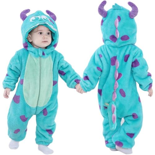 Unisex Baby Flannel Romper Animal Onesie Costume Hooded Cartoon Outfit