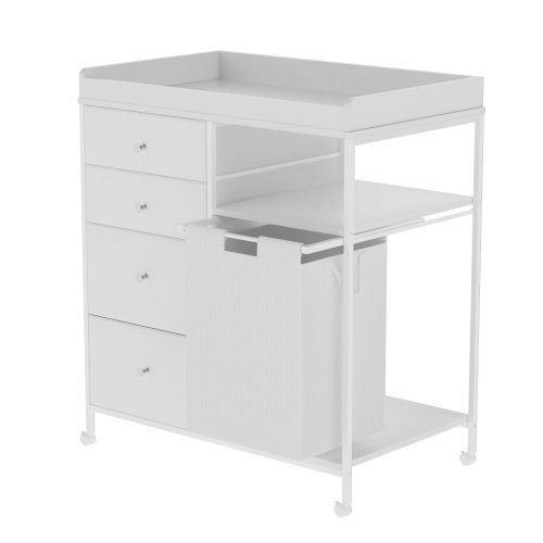 Latitude Run® White Baby Dresser With Changing Table Top, Changing Table Dresser With 4 Fabric Drawers For Nursery Modern | Wayfair