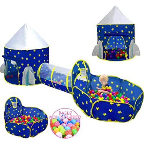 PigPigPen 3pc Kids Play Tent for Boys with Ball Pit, Crawl Tunnel, Princess Tents for Toddlers, Baby Space World Playhouse Toys, Boys Indoor& Outdoor Play House, Perfect Kid’s Gifts