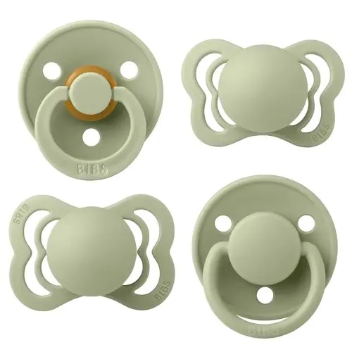 BIBS Pacifiers – Try-it Collection | Includes Colour, De Lux, Couture and Supreme Pacifiers | BPA-Free Natural Rubber & Silicone | Made in Denmark | Sage | 0 to 6 Months