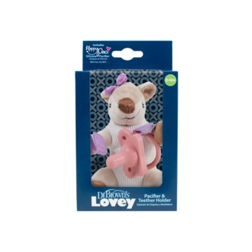 Dr. Brown's Baby Lovey Pacifier Holder & Teether Clip, Deer with Pink HappyPaci, 0-12m