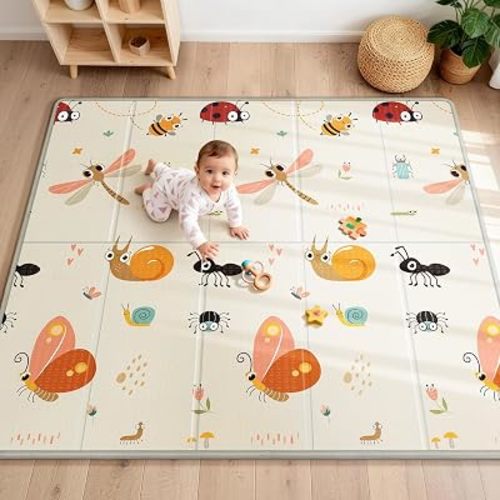 Foldable Baby Play Mat for Floor, 79x71 Extra Large Baby Play Mat for Crawling, Waterproof & Non-Toxic Foam Floor Mats, Portable Soft Foam Playmat for Babies 6-12 Months, Infants &Toddlers (Dragonfly)
