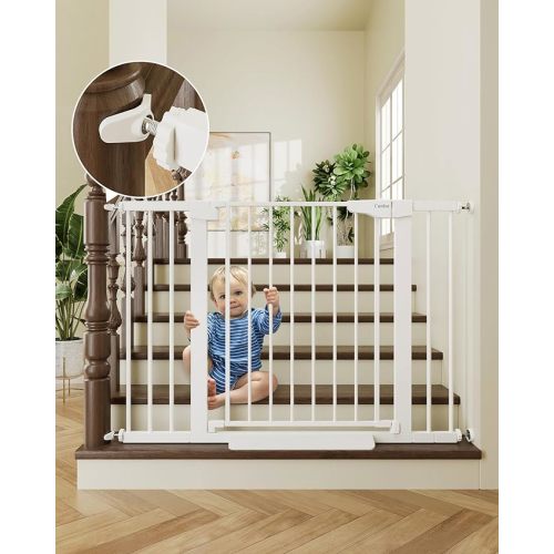 Cumbor 29.7-46" Baby Gate for Stairs, Mom's Choice Awards Winner-Auto Close Dog Gate for the House, Easy Install Pressure Mounted Pet Gates for Doorways, Easy Walk Thru Wide Safety Gate for Dog, White - 29.7-46" W x 30.5" H