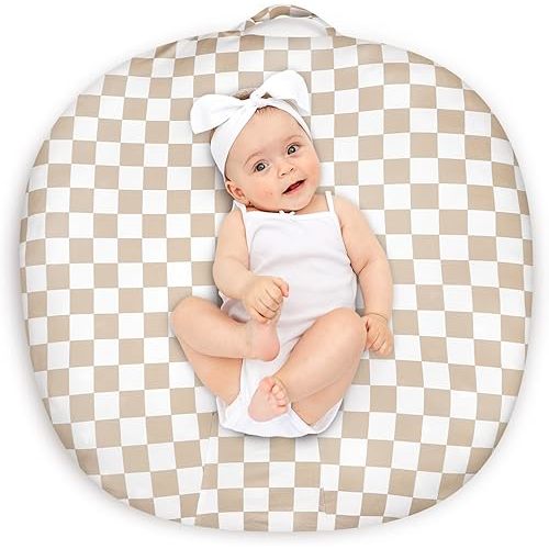 DILIMI Newborn Lounger Cover Removable Cover Ultra Soft Comfortable Lounger Slipcover Removable Cover for Infant Lounger Pillow, Light Brown Checkerboard (Lounger Pillow Not Included)