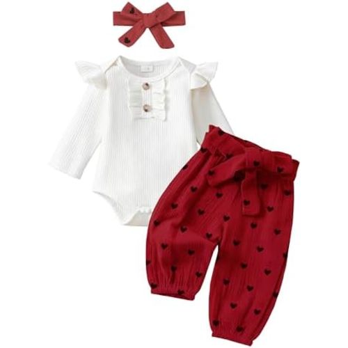 Newborn Baby Girl Clothes Ribbed Knit Romper Heart Daisy Print Pants for 0 3 6 12 18 24 Months Girl Outfits