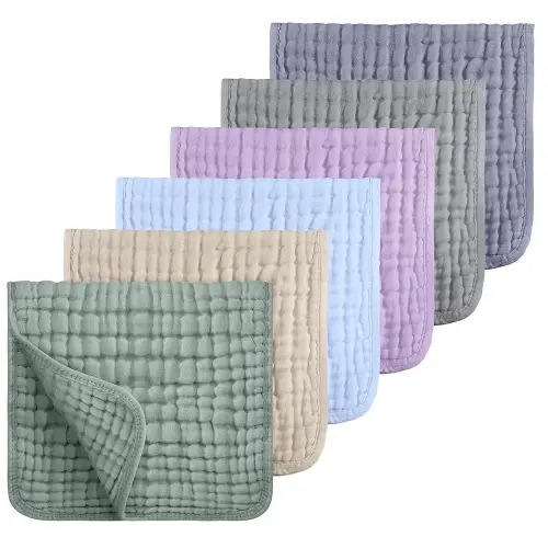 Looxii Muslin Burp Cloths 6 Pack 100% Cotton Muslin Cloths Large 20''x10'' Extra Soft Absorbent Burping Cloth for Baby Boys and Girls (Multicolor)