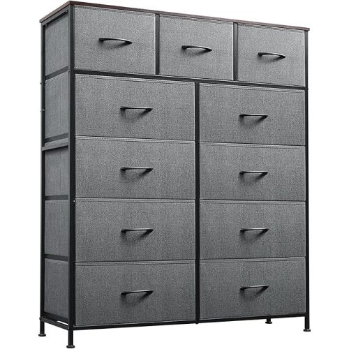WLIVE Tall Dresser for Bedroom, Fabric Dressers Storage Tower, Dresser & Chest of Drawers Organizer Unit with 11 Drawers, Storage Cabinet, Hallway, Closets, Steel Frame, Wood Top, Dark Grey