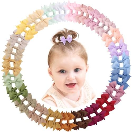 doboi 50PCS 2.5'' Baby Hair Clips Small Bows Fully Lined Grosgrain Boutique Solid Ribbon Small Bows for Girls Teens Infants Kids Toddlers Newborn (Gentle colors)