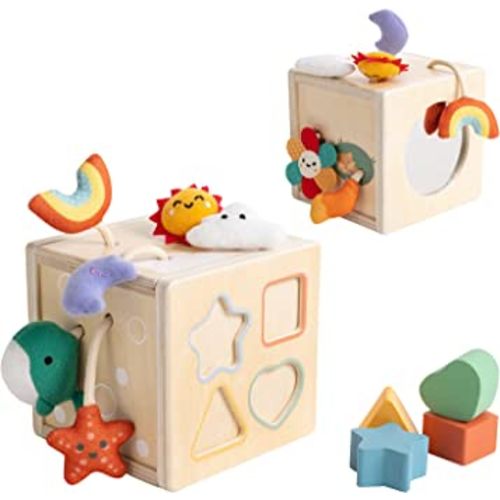 Twefex Pull String Activity Toy, Montessori Toys for Babies 6-12 Months, Wooden Activity Cube Baby Sensory Toys for 1 Year Old Boy Girl, Early Learning Baby Infant Toys 6 to 12 Months