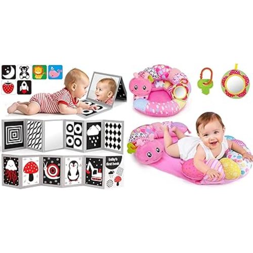Baby Tummy Time Mirror Flash Cards & Support Seated Pillow Mat