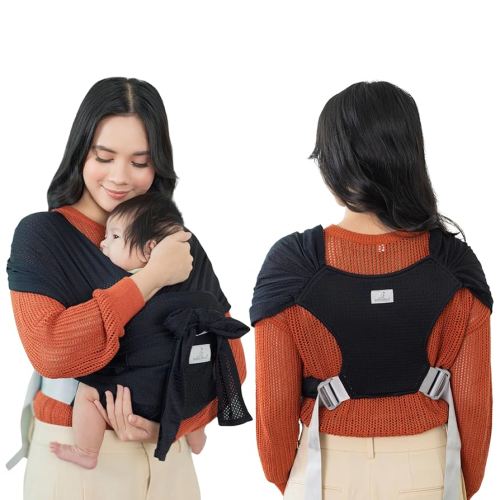 BabbleRoo Baby Wraps Carrier - Baby Essentials Baby Sling Carrier, Secure & Comfortable, Breathable, Easy-to-use, Adjustable M to XXL, Promoting Parent-Child Bonding, Black