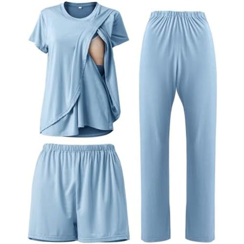 Rnxrbb 3 Piece Postpartum Nursing Pajamas Set Casual Soft Maternity Breastfeeding Pjs Sleepwear Loungewear Clothes Layer