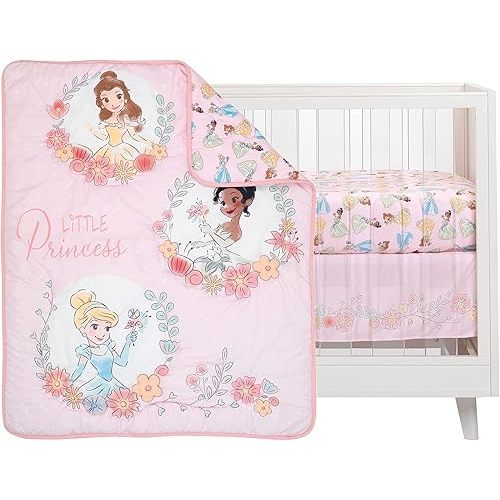 Lambs & Ivy (LAMCR) Disney Princesses Nursery Baby Crib Bedding Set, Pink, 3 Count