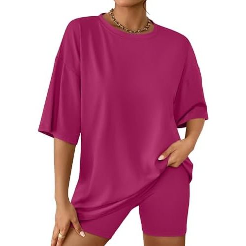 AUTOMET Womens 2 Piece Sets Summer Outfits 2026 Two Piece Lounge Set Matching Clothing Oversized Tshirts Biker Short Fashion