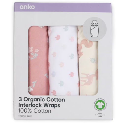 3 Pack Organic Cotton Interlock Wraps - Woodlands