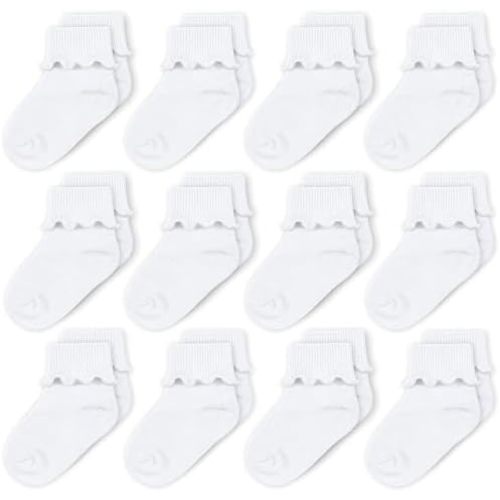 CozyWay Baby Ruffle Socks Baby Girl Turn Cuff Ankle Comfy Cotton Socks Infant - Multi Color - 12 Pack
