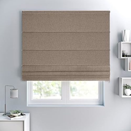 Roman Blinds for Windows, Room Darkening Fabric Shades for Home Living Room Bedroom, Sand Brown, 34" W x 68" H