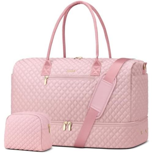 Travel Weekender Bags for Women - Duffle Bag Women with Shoe Compartment Carry On Overnight Bag with Toiletry Bag Duffel Bags with Wet Pocket for Gym Hospital Bags for Labor and Delivery Pink
