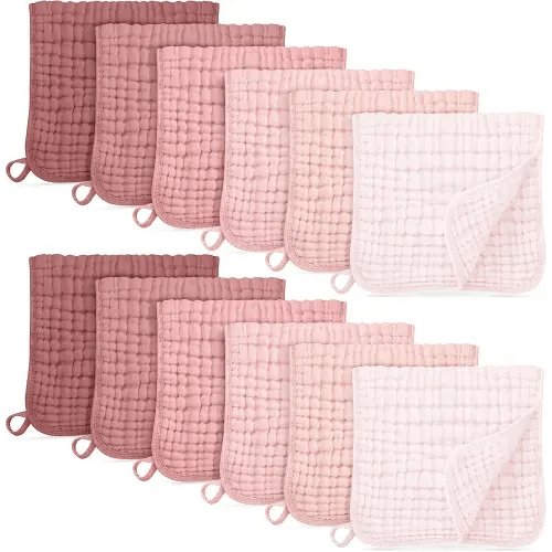 Muslin Burp Cloths for Baby 100% Cotton Burping Cloths for Boys Girls Large 20''X10'' Extra Soft and Absorbent 12 Pack - Gradient Pink