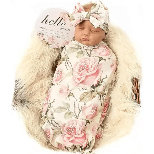 Galabloomer Newborn Receiving Blanket Headband Set Baby Flower Swaddle (vintage flower)