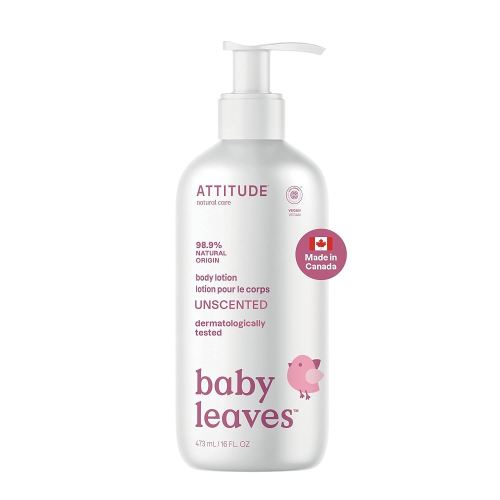 ATTITUDE Baby Lotion, Made in Canada, EWG Verified Moisturizer, Dermatologically Tested Moisturizing Cream, Vegan and Cruelty-Free, Unscented, 473 mL