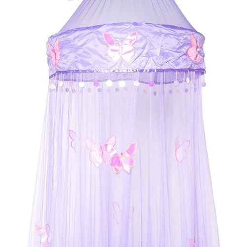 OctoRose Purple Butterfly Round Hoop Bed Canopy Net | Hanging Canopy Bed Drapes | Fits Full Crib, Kids, Twin, Queen, King Mosquito Netting 60x250x1200CM (Purple)