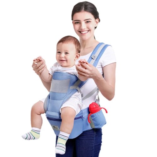 Ergonomic Baby Carrier Black Size Adjustable Soft Fabric with Storage Bag