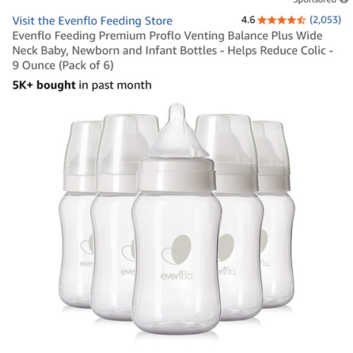 Evenflo Feeding Premium Proflo Venting Balance Plus Wide Neck Baby, Newborn and Infant Bottles - Helps Reduce Colic - 9 Ounce (Pack of 6)