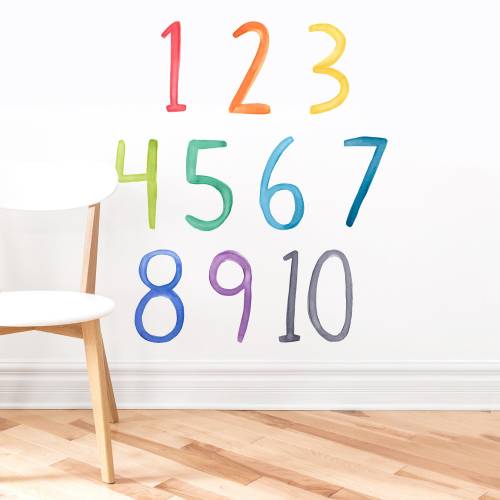 Rainbow Watercolor Numbers - Fabric Wall Decal - Color Story - Mej Mej